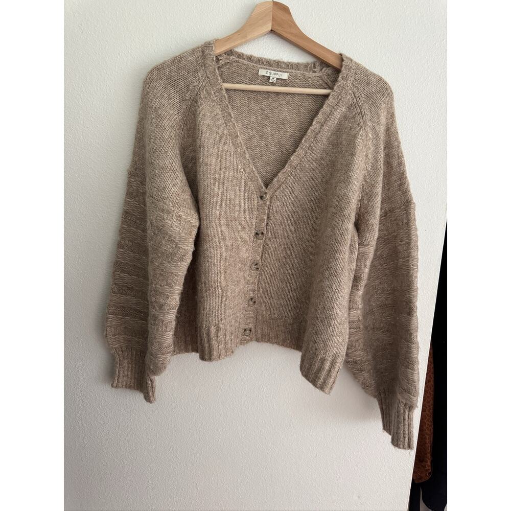Z SUPPLY Women's Beige Knit Button Cardigan M Raglan Sleeve